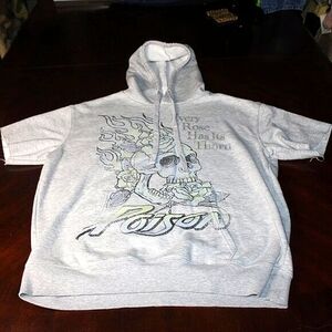 Poison Band Thrashed Hoodie T-Shirt - Cut-Off Sleeves - Size M